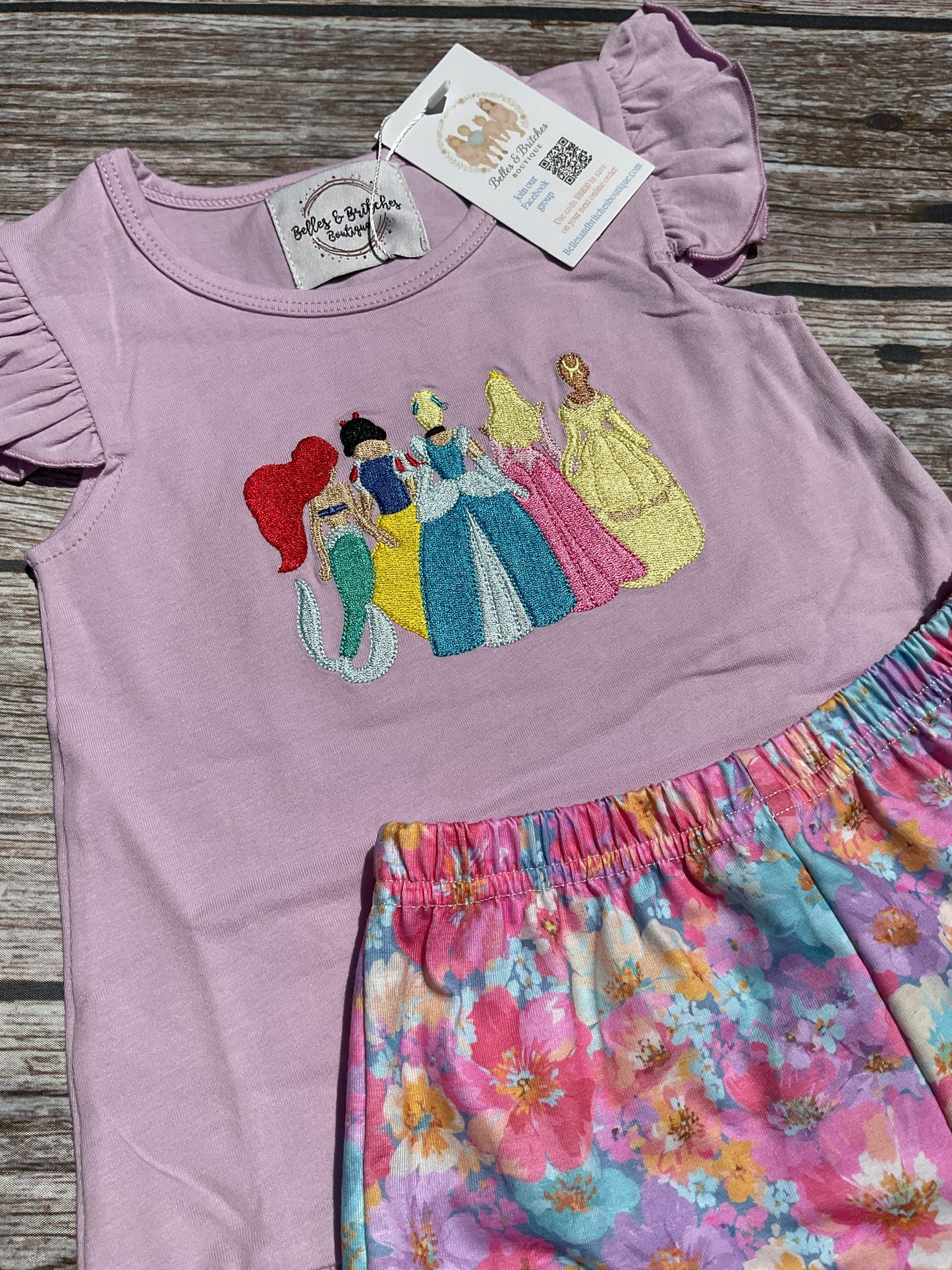 Princess Sketch Girls Embroidered Short Set