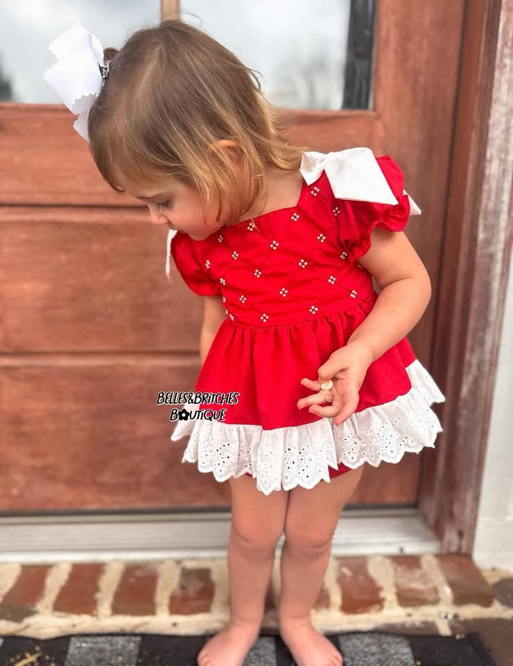 Classic Pearls Red Dress & Bubble