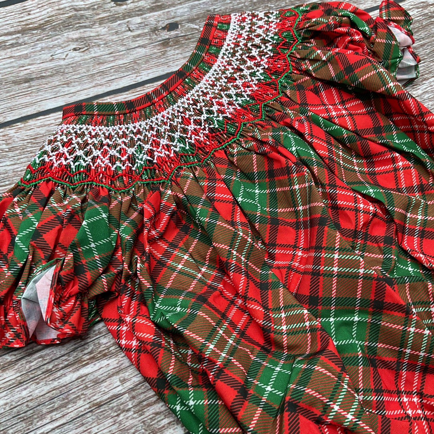 Heritage Plaid Girls Smocked Christmas Dress & Bubble