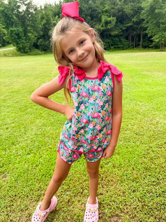 Tropical Flamingo Floral Paradise Short Set