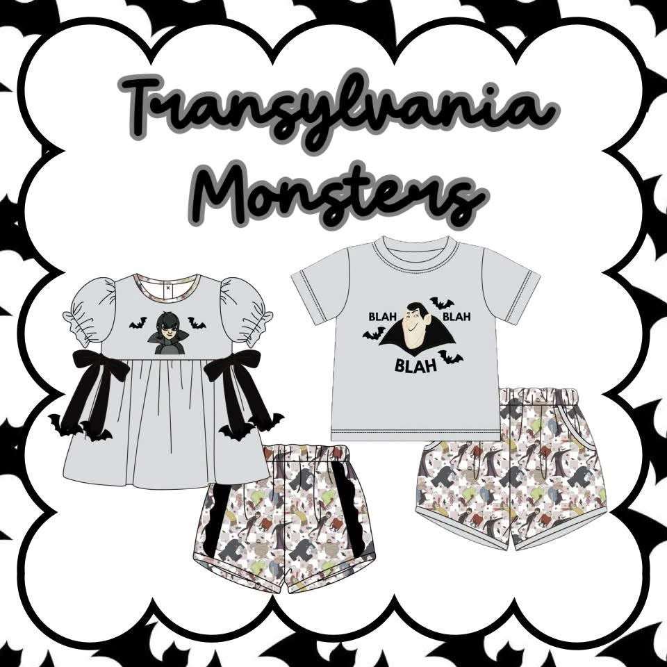 Spooky Monsters Halloween Sibling Match Short Sets