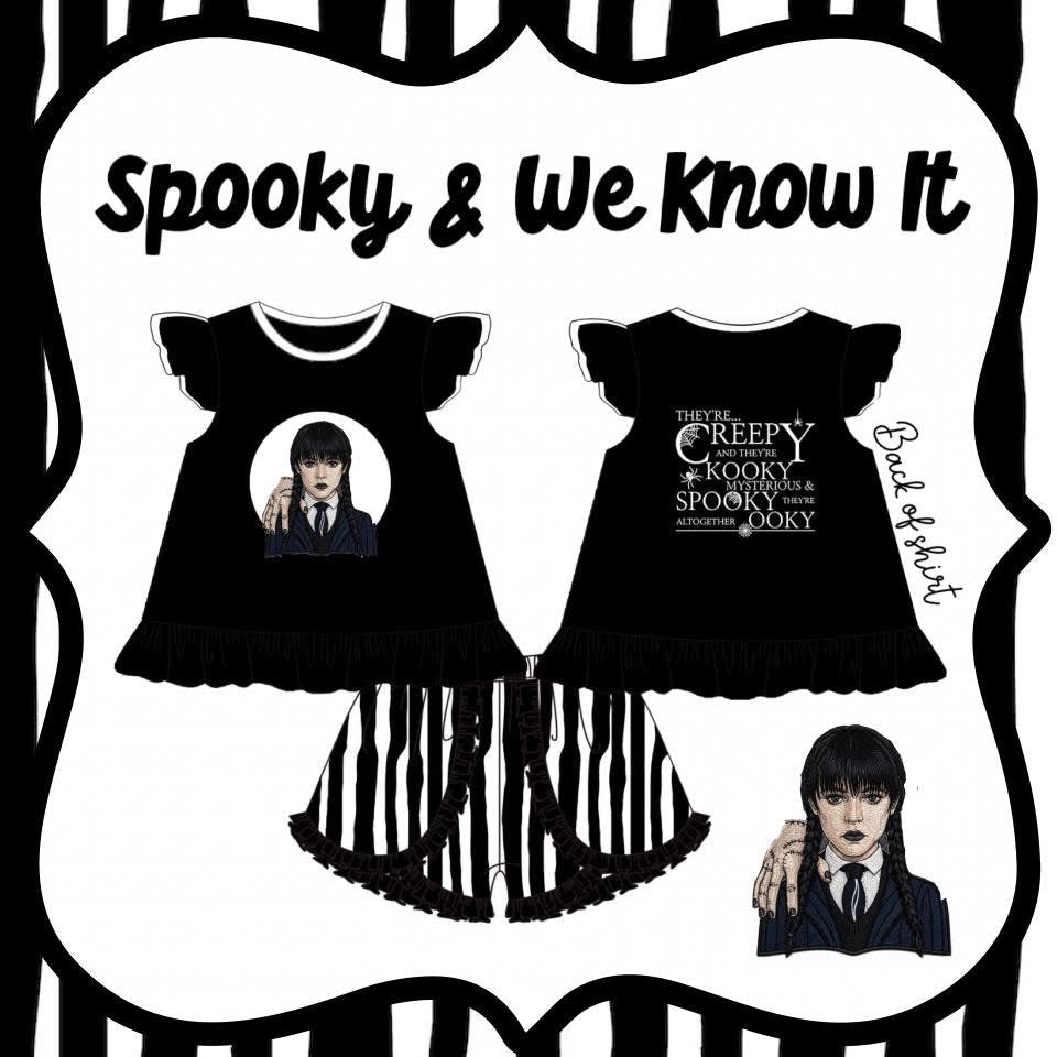 Spooky & We Know It Girls Halloween Ruffle Short Set