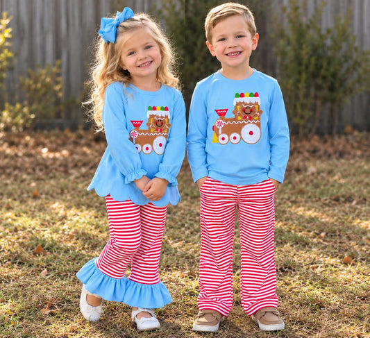 Gingerbread Express Sibling Match Pants Set