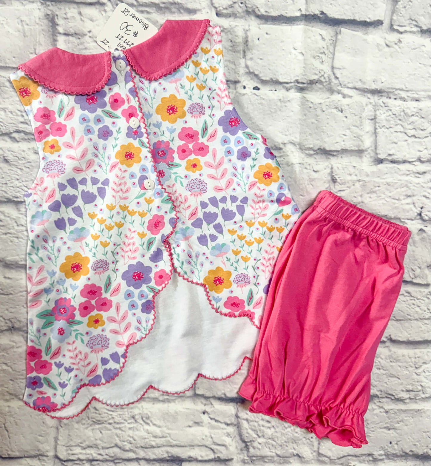 Scalloped Floral Bloomer Short Set