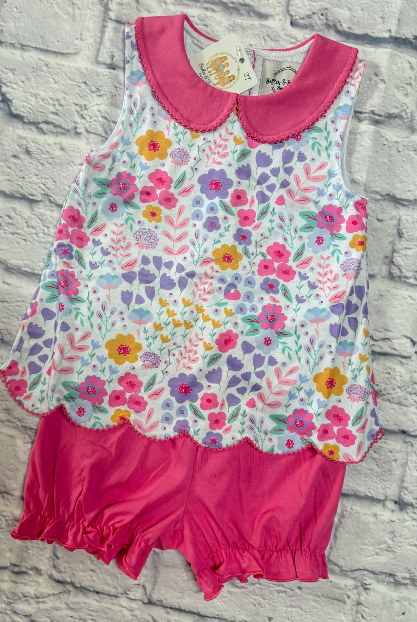 Scalloped Floral Bloomer Short Set