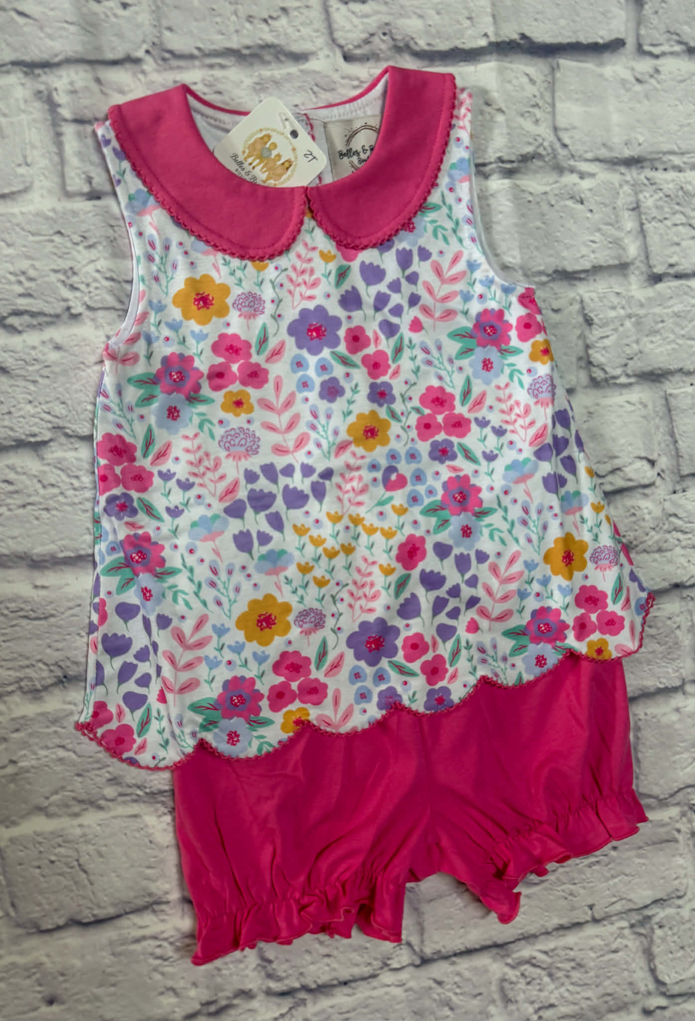 Scalloped Floral Bloomer Short Set