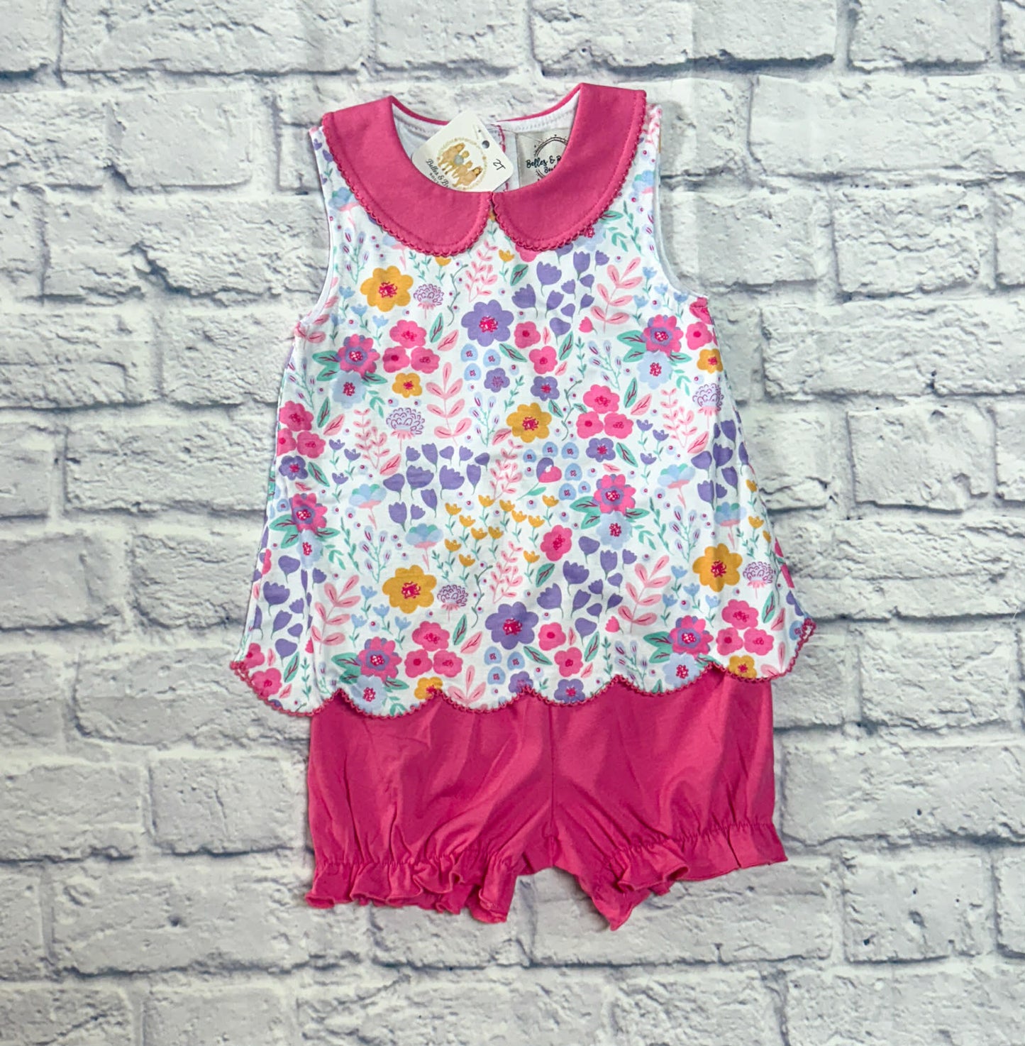 Scalloped Floral Bloomer Short Set