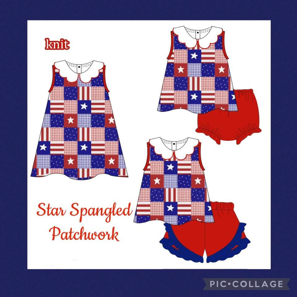 Star Spangled Patchwork Girl Short Set