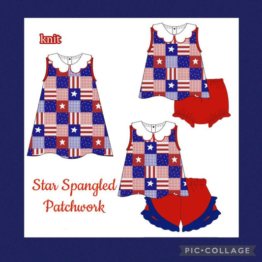 Star Spangled Patchwork Girl Short Set