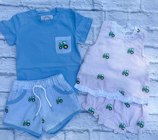 Tractor Embroidery Seersucker Collection