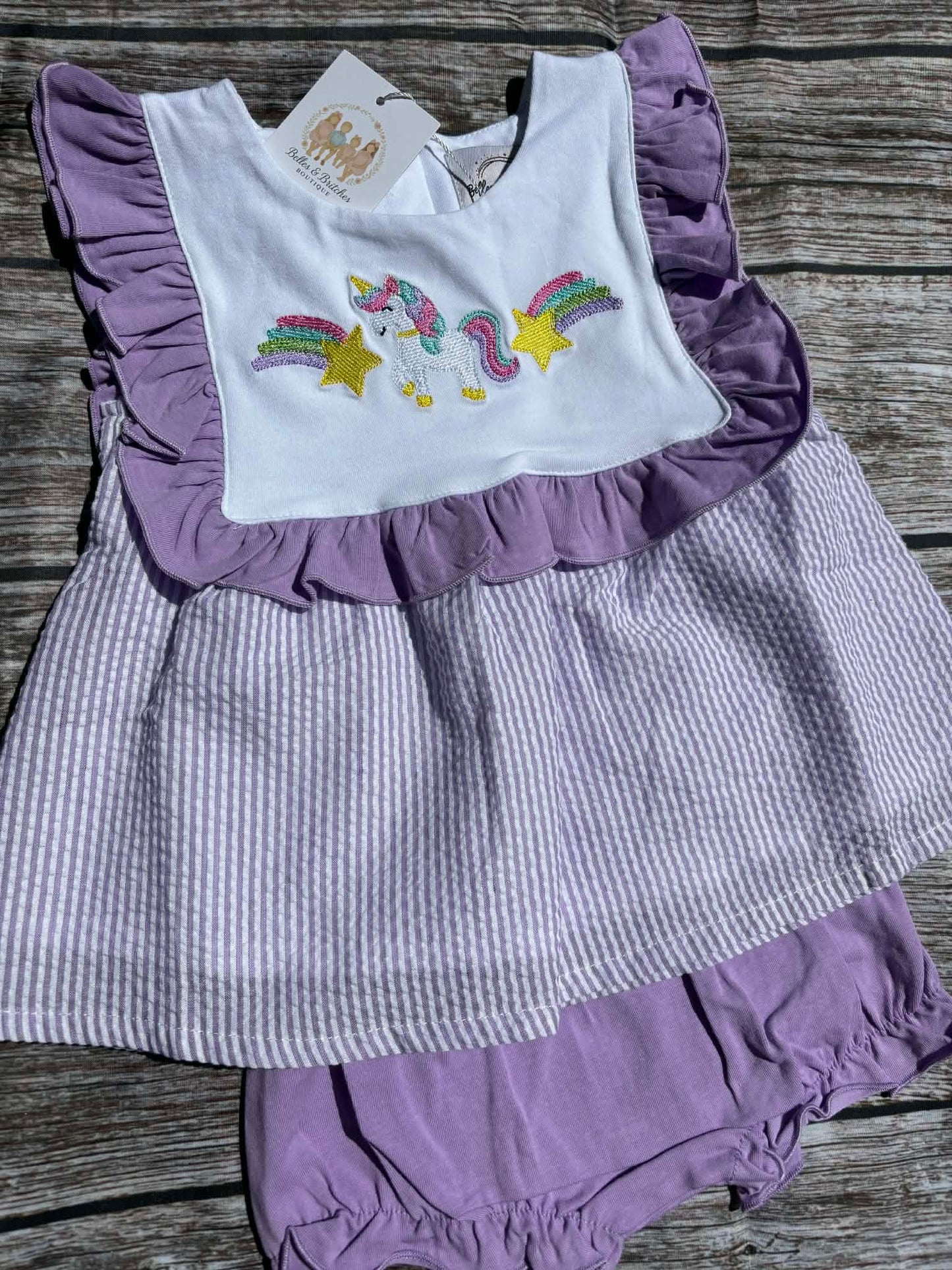 Seersucker Unicorn Bloomer Set