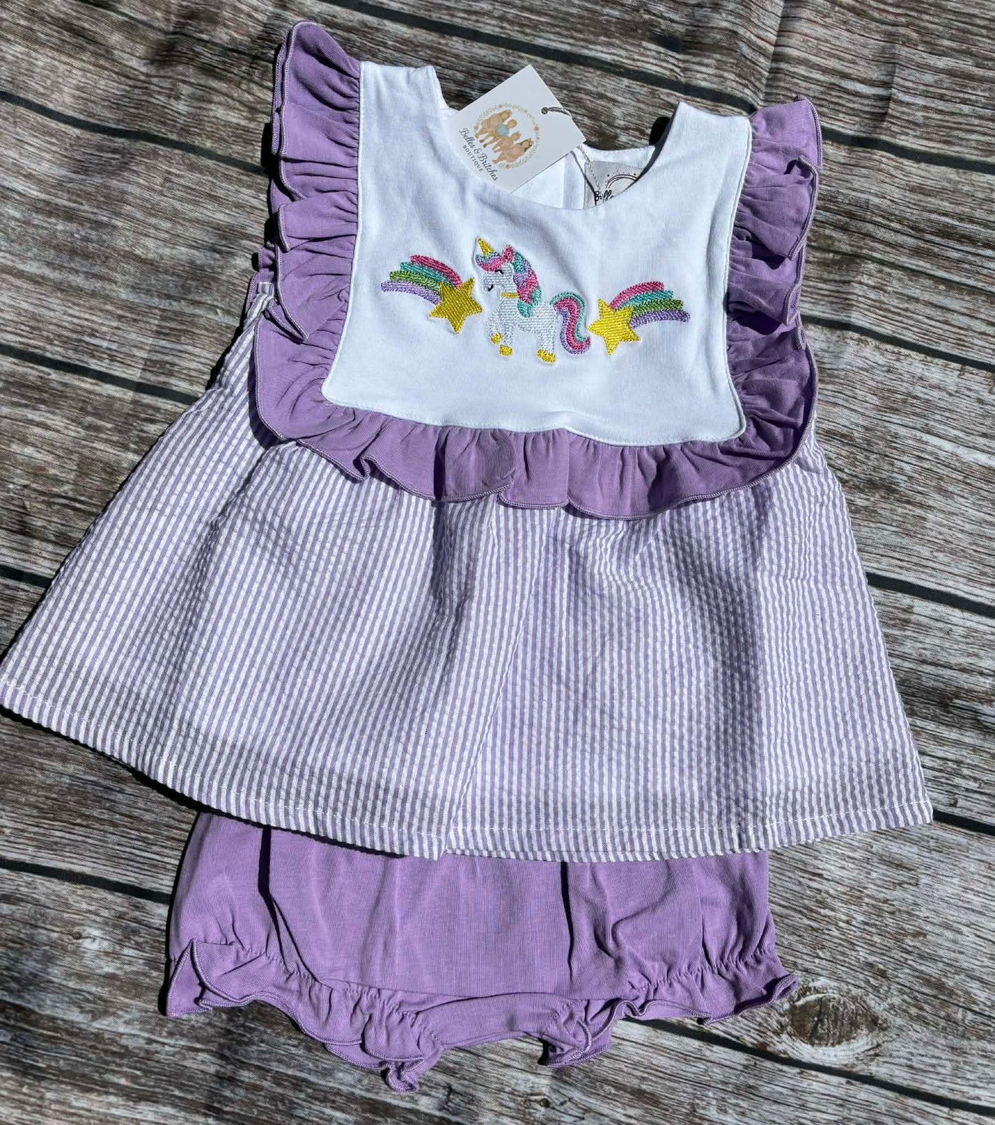 Seersucker Unicorn Bloomer Set