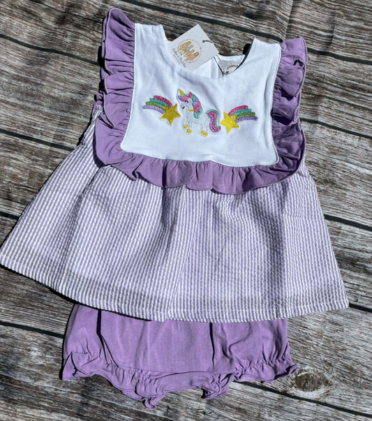 Seersucker Unicorn Bloomer Set
