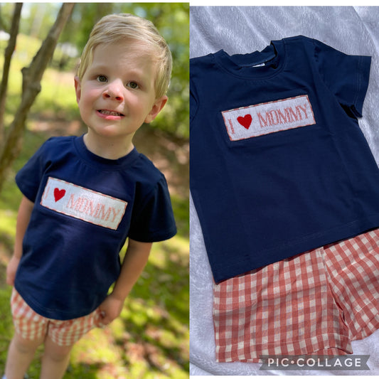 I ♥️ Mommy Smocked Boy Short Set