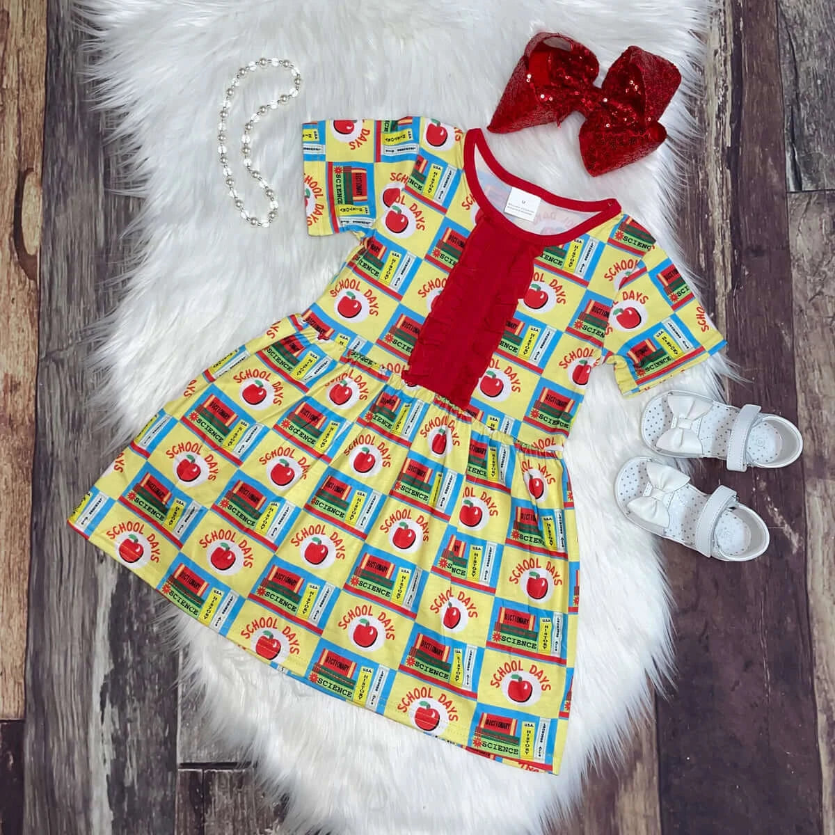 image of Back to School Apple & Books Print Dress