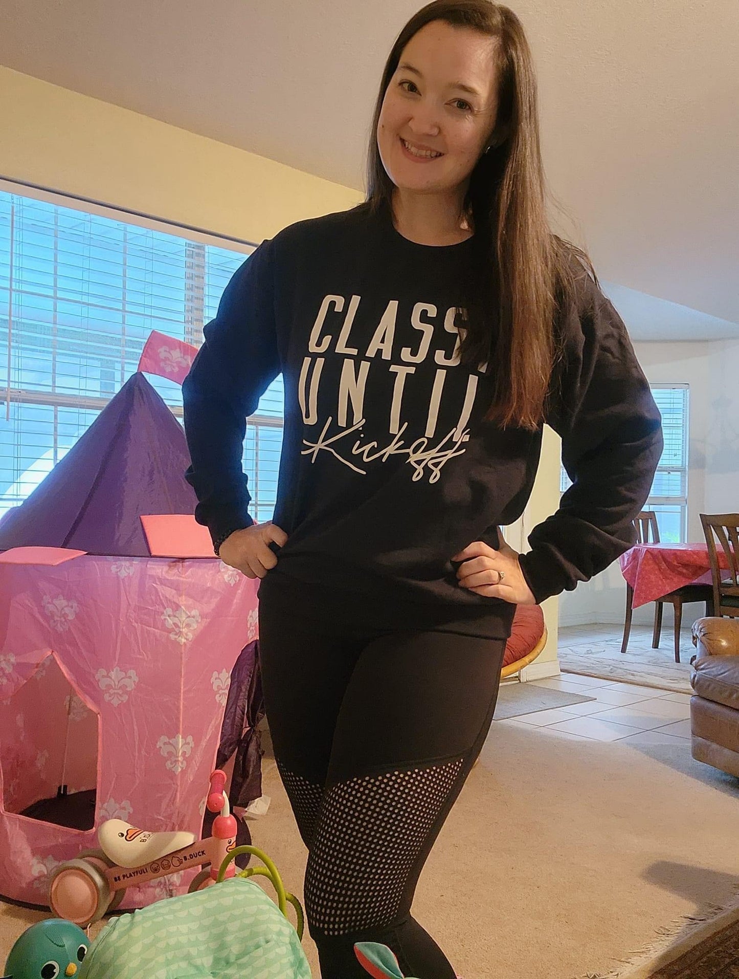 Image of Woman wearing Classy Until Kickoff Sweatshirt