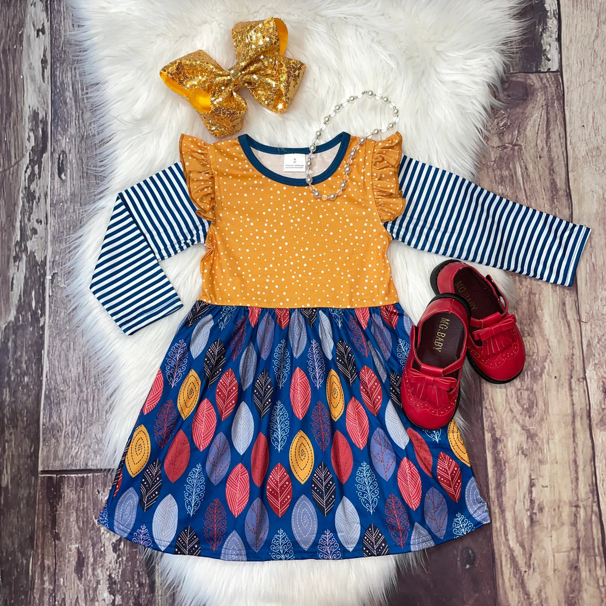 Blue & Yellow Fall Leaves Dress Blue & Yellow Fall Leaves Dress